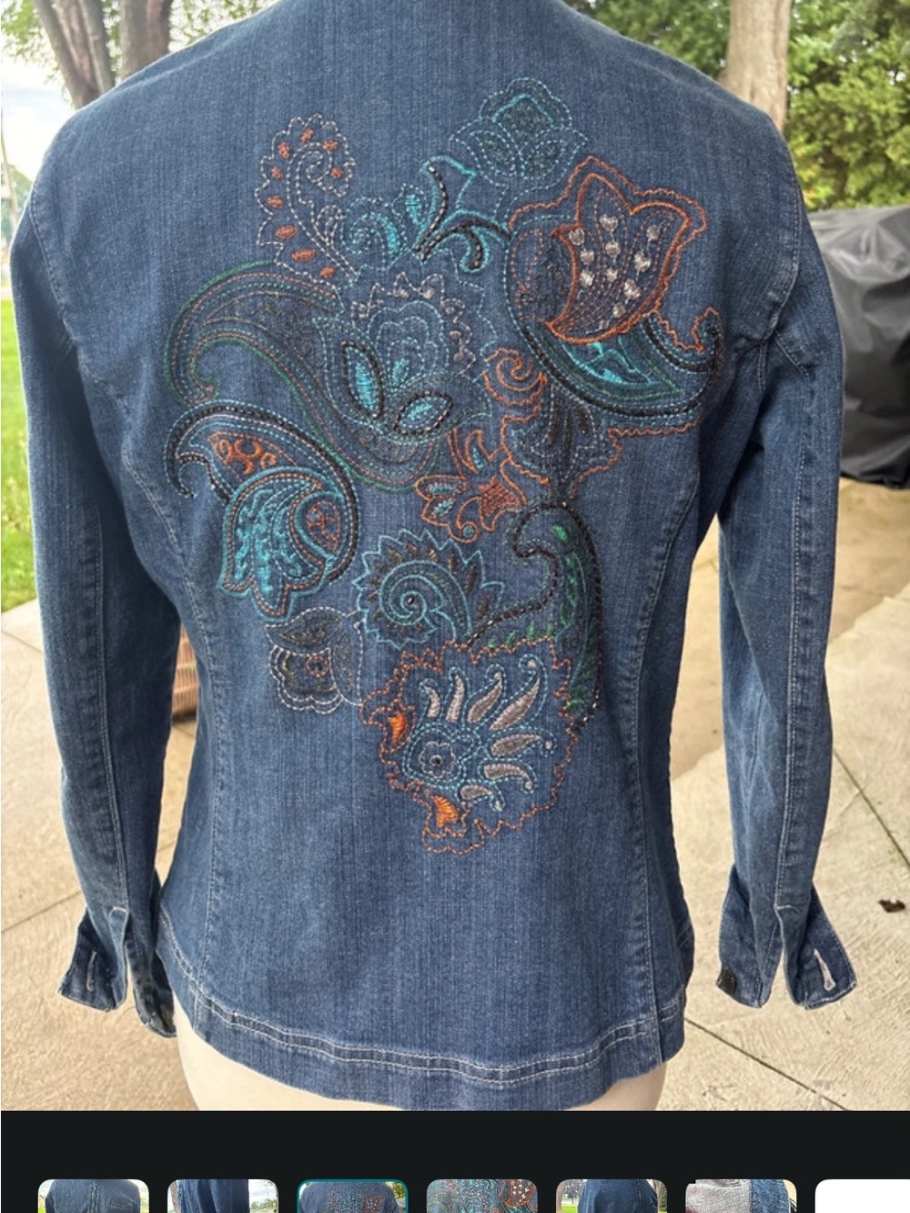 Chico's embellished Indigo Denim Jacket with Stand Collar sz 0 zip up